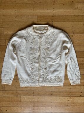 Vintage B Altman & Co 1940s to 1960s beaded cream cardigan, will fit size 4-8